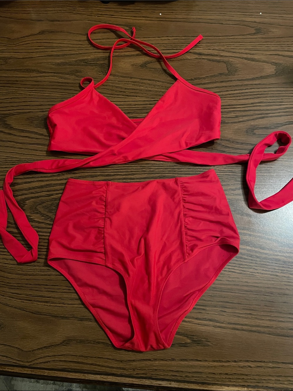 aerie Red Wrap-Front High-Waist Bikini Set
